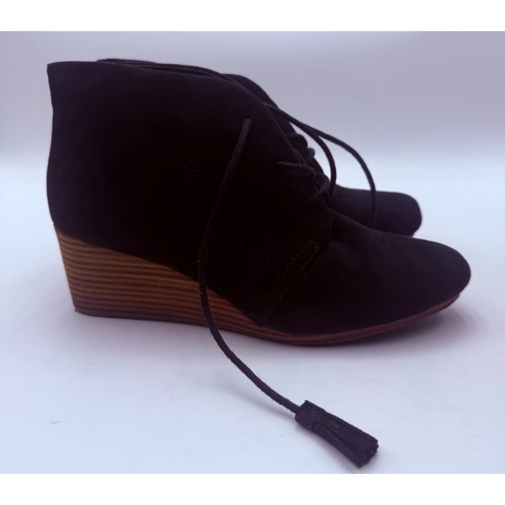 Dr. Scholl's Women's Dakota 8.5 Black Suede Ankle Boots Wedge Heel Tassel Booti